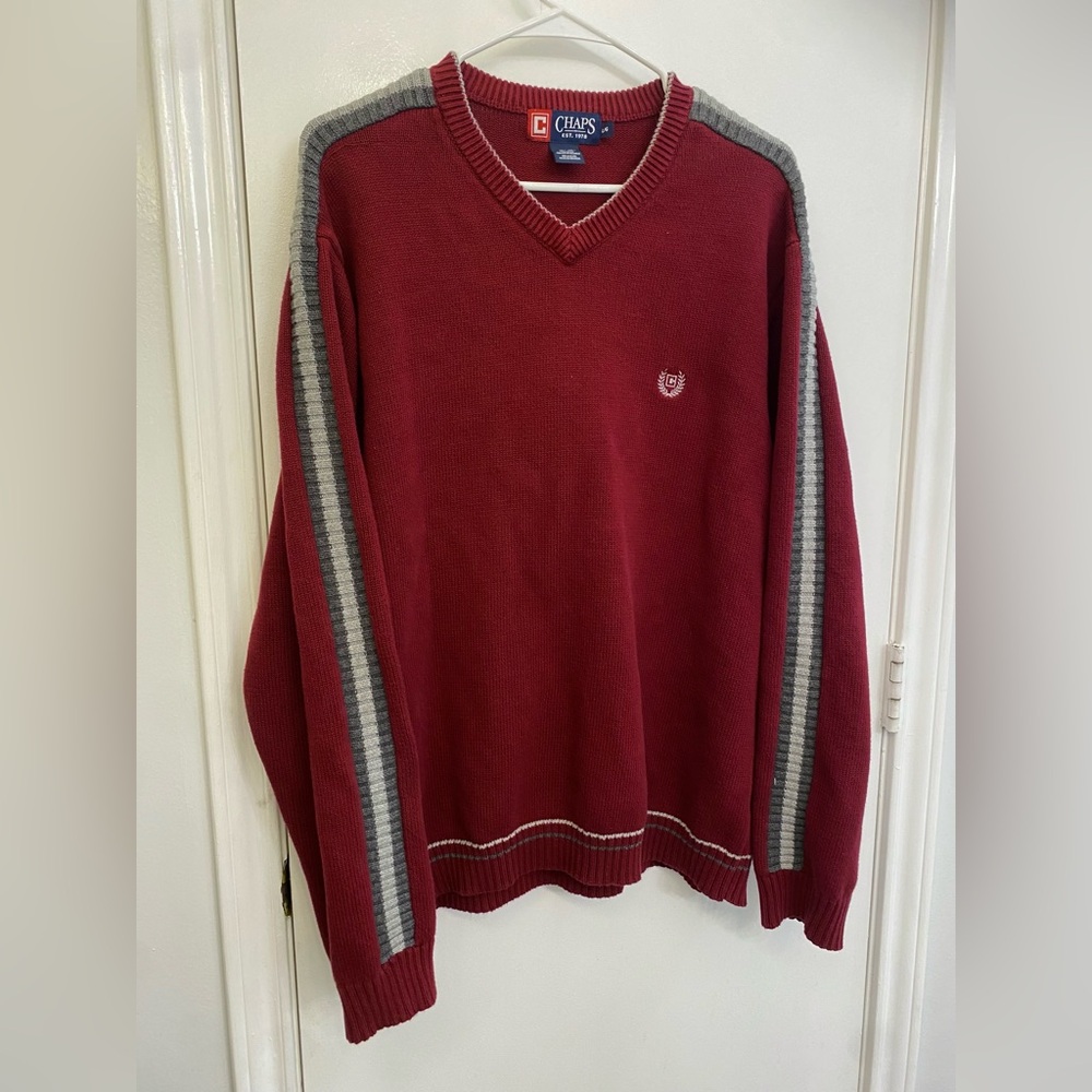 Classic Chaps Maroon & Gray Striped Sweater 🍂